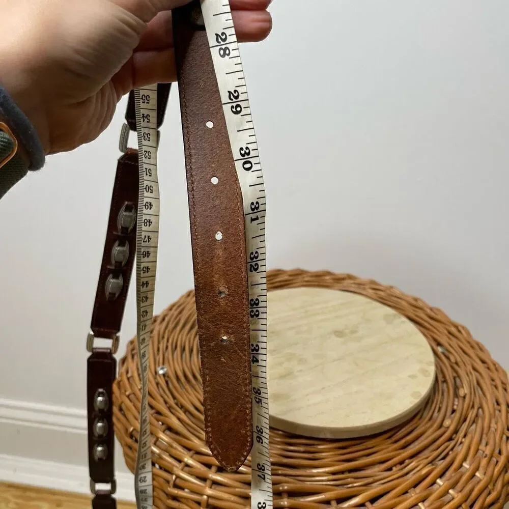 Fossil‎ Brown Leather Hammered Silver Medium M Belt Western Cowboy